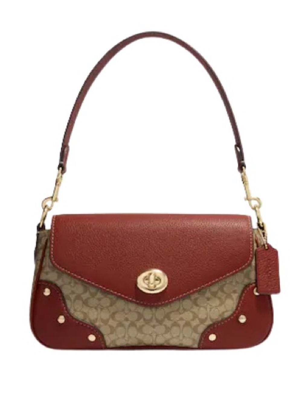 Coach Brown Leather & Signature Canvas Shoulder Bag with Gold Hardware